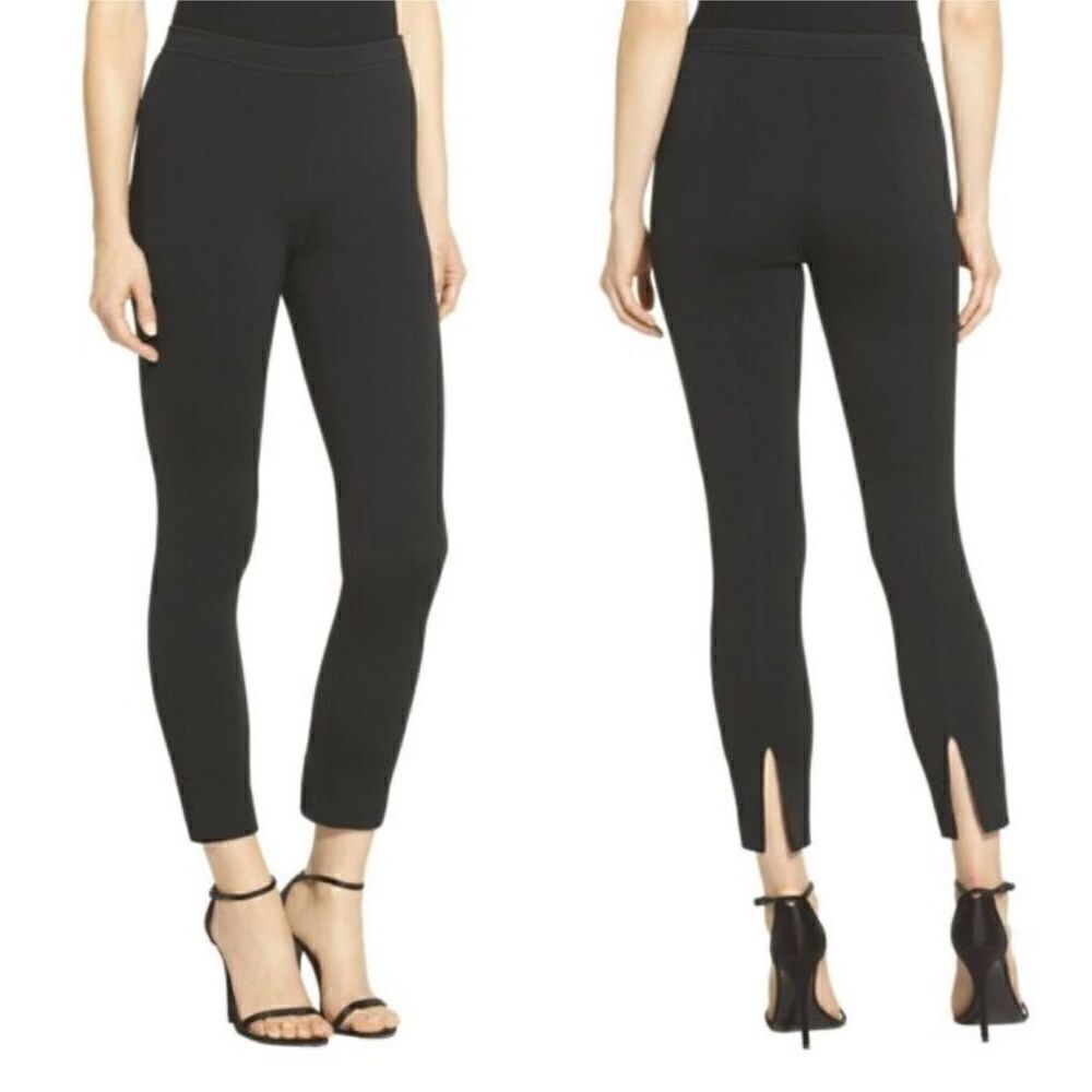 ST JOHN Alexa Milano Knit Slim Leg Ankle Slit Pants Sz 6 Caviar Black
